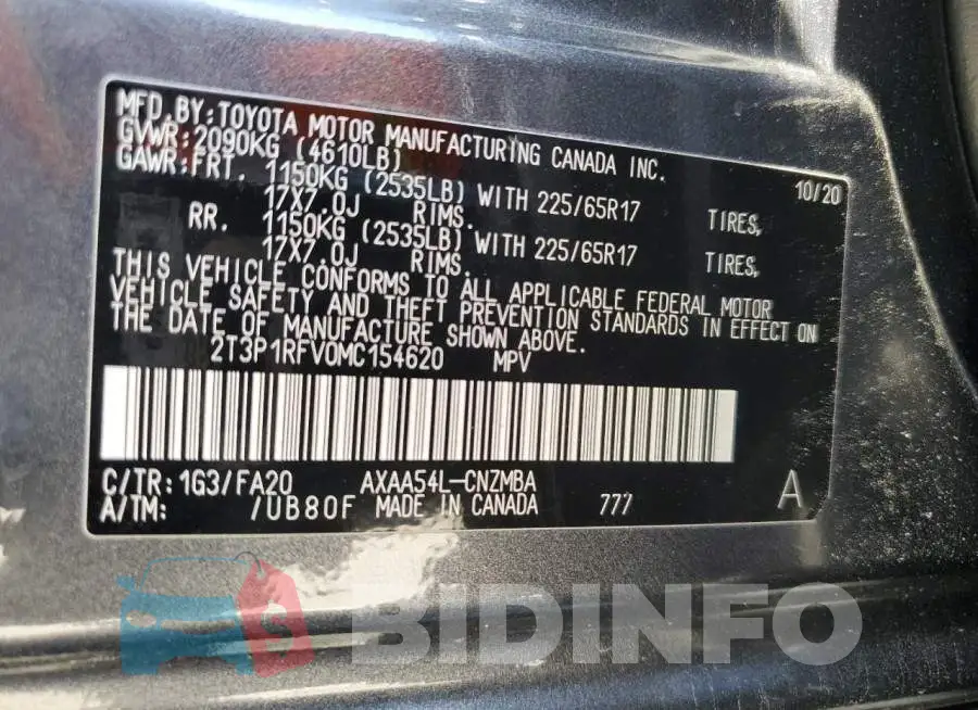 2T3P1RFV0MC154620 Photo# 14