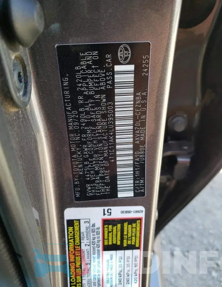 4T1C11AK4LU395003 Photo# 12