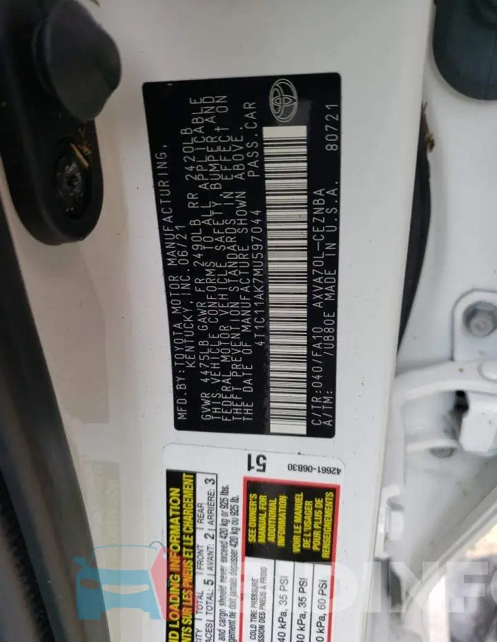 4T1C11AK7MU597044 Photo# 10