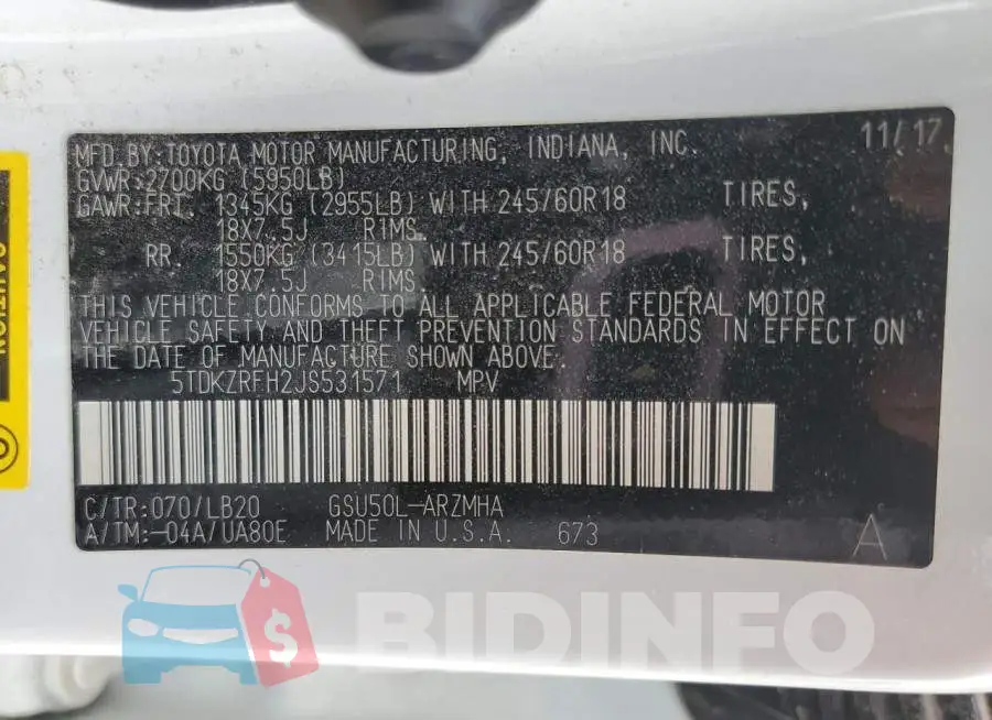 5TDKZRFH2JS531571 Photo# 14
