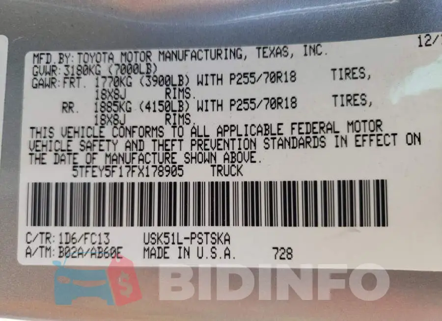 5TFEY5F17FX178905 Photo# 12