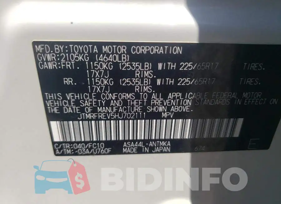 JTMRFREV5HJ702111 Photo# 12