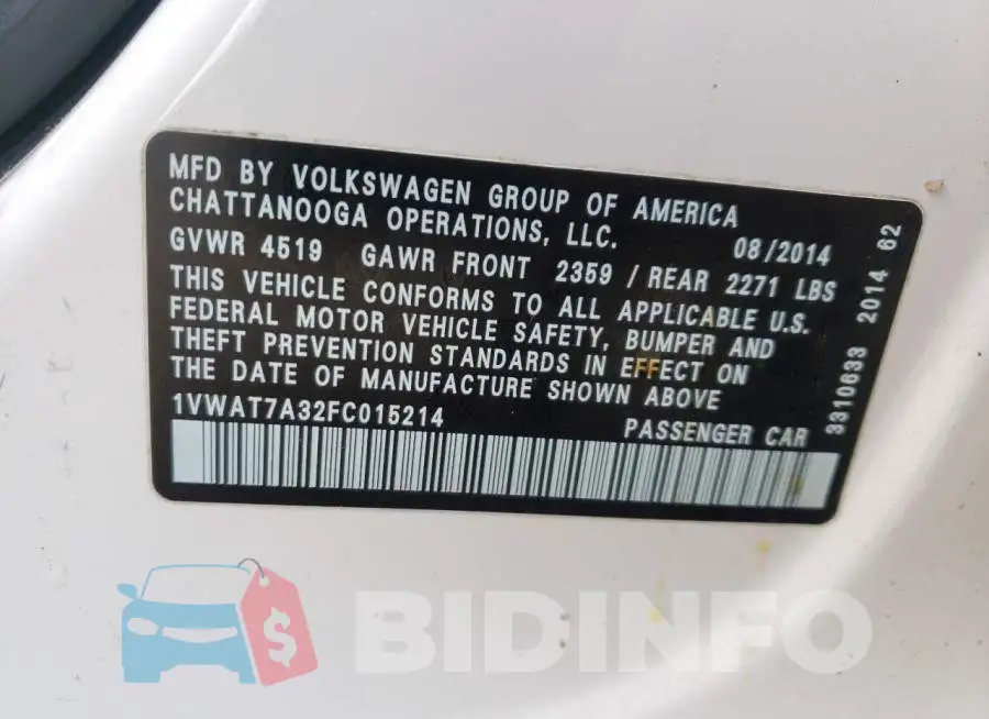 1VWAT7A32FC015214 Photo# 12