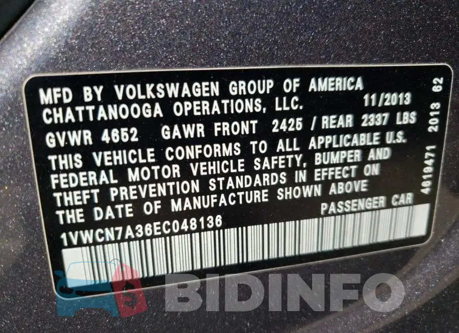 1VWCN7A36EC048136 Photo# 13
