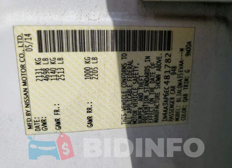 1N4AA5AP6EC481782 Photo# 13