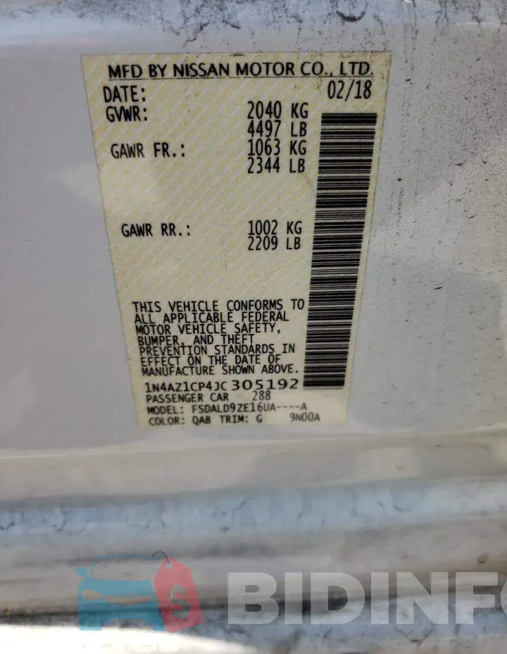 1N4AZ1CP4JC305192 Photo# 13