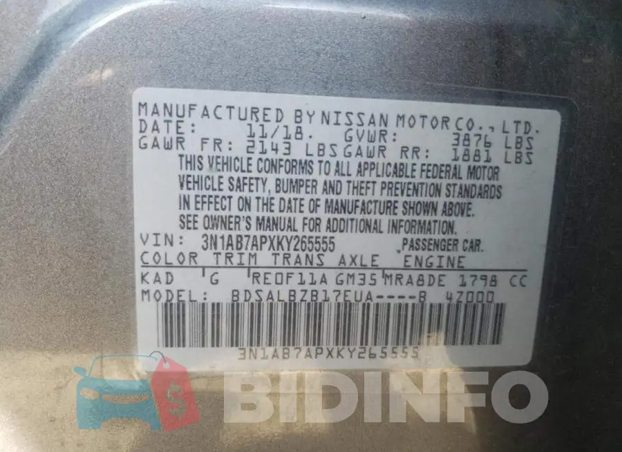 3N1AB7APXKY265555 Photo# 13