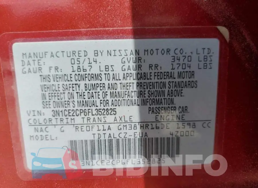 3N1CE2CP6FL352825 Photo# 13