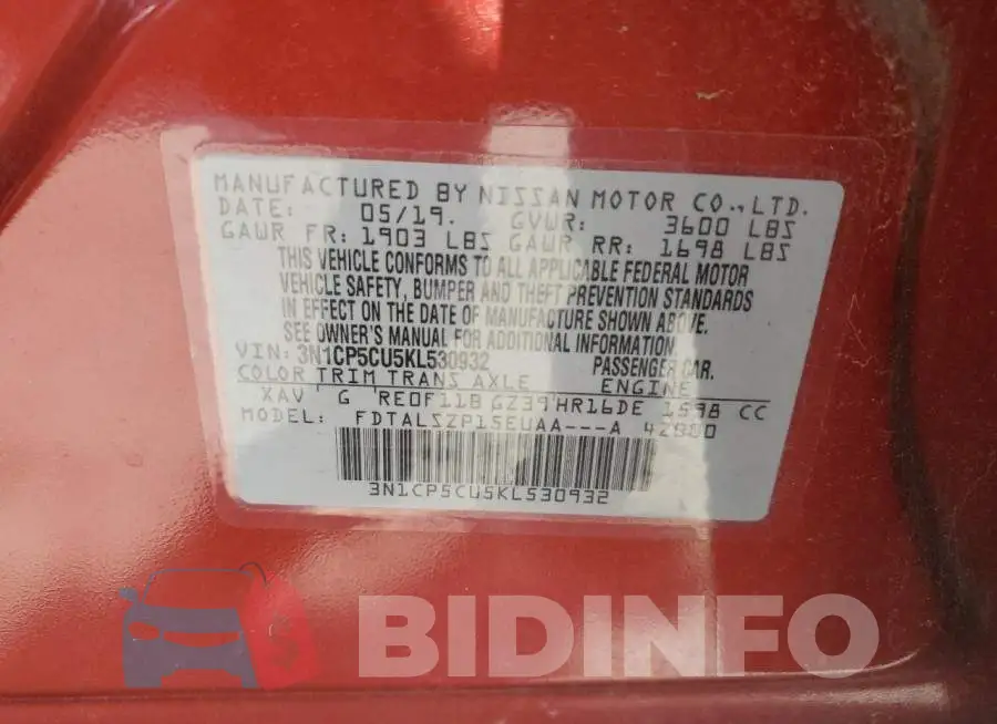 3N1CP5CU5KL530932 Photo# 12