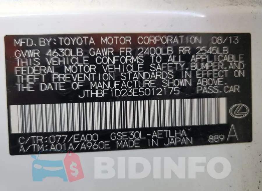JTHBF1D23E5012175 Photo# 12