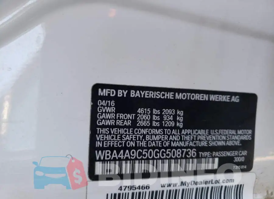 WBA4A9C50GG508736 Photo# 12