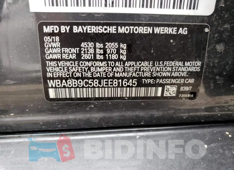 WBA8B9C58JEE81645 Photo# 12