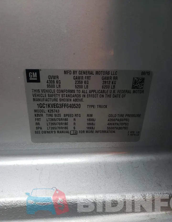 1GC1KVEG3FF640520 Photo# 13