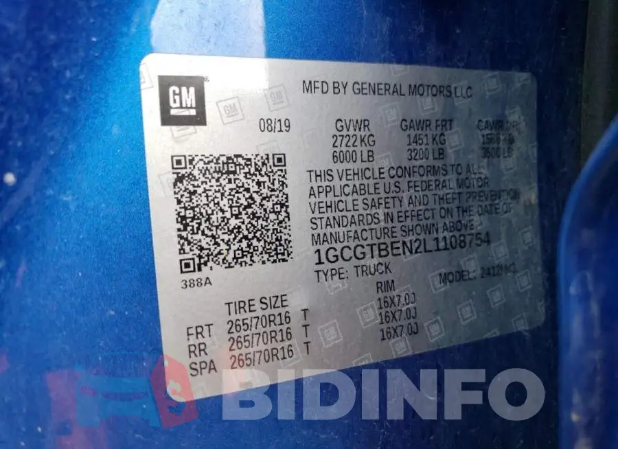 1GCGTBEN2L1108754 Photo# 12