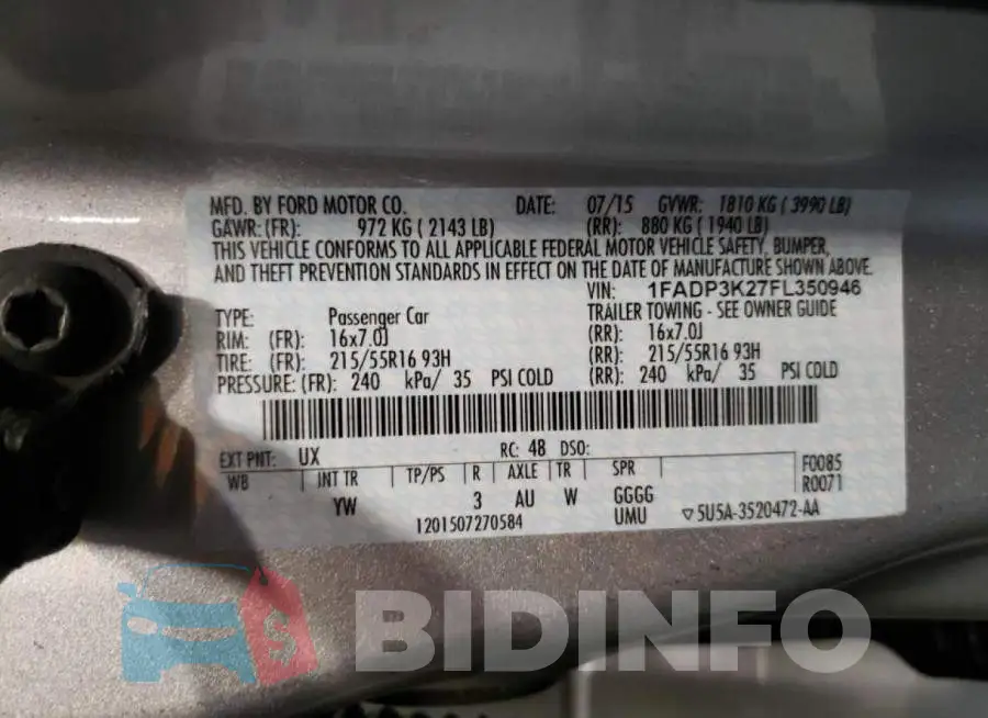1FADP3K27FL350946 Photo# 13