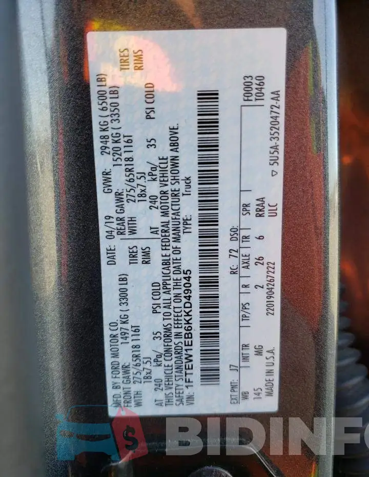 1FTEW1EB6KKD49045 Photo# 13