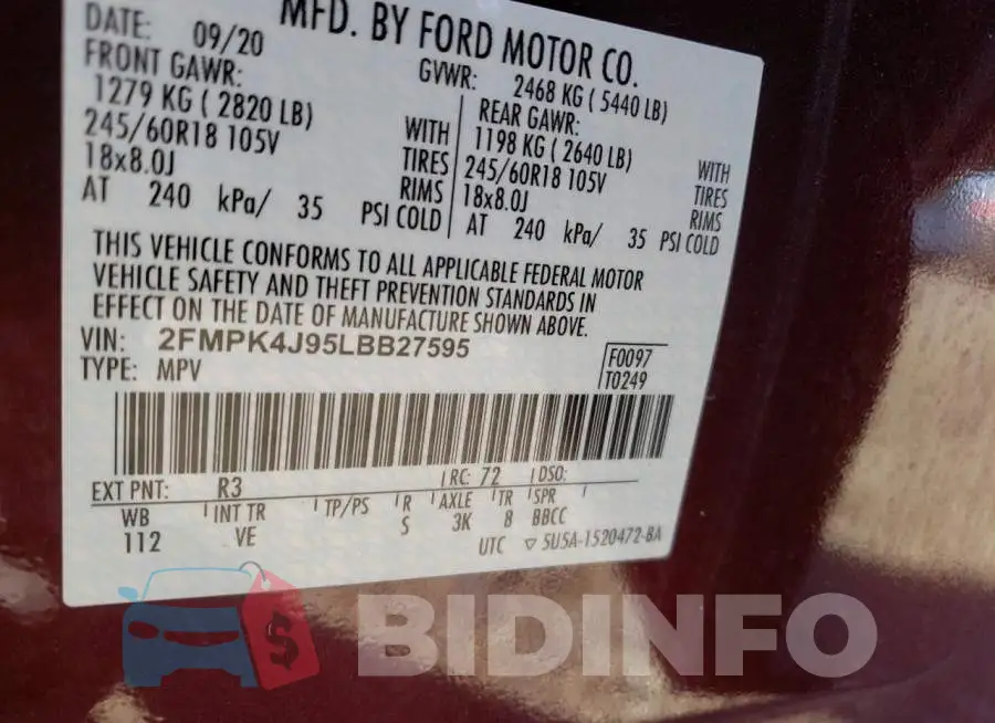 2FMPK4J95LBB27595 Photo# 14