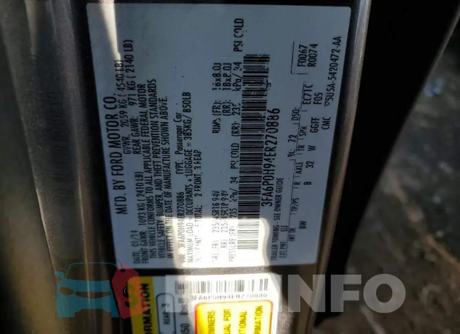 3FA6P0H94ER270886 Photo# 12