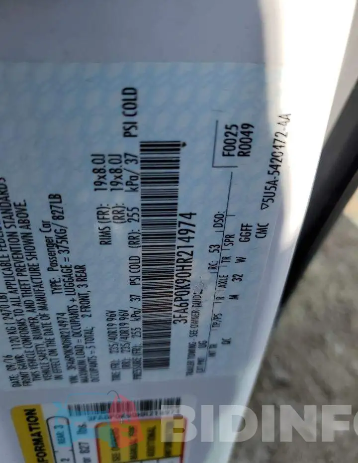 3FA6P0K90HR214974 Photo# 12