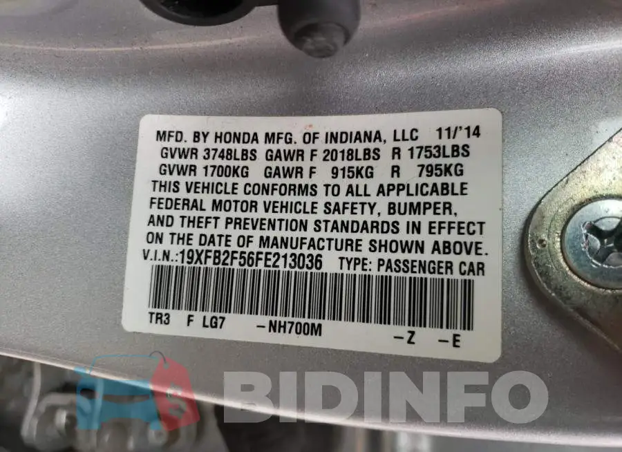 19XFB2F56FE213036 Photo# 12