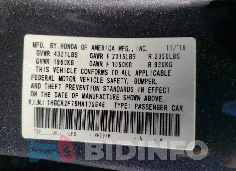 1HGCR2F79HA105646 Photo# 12