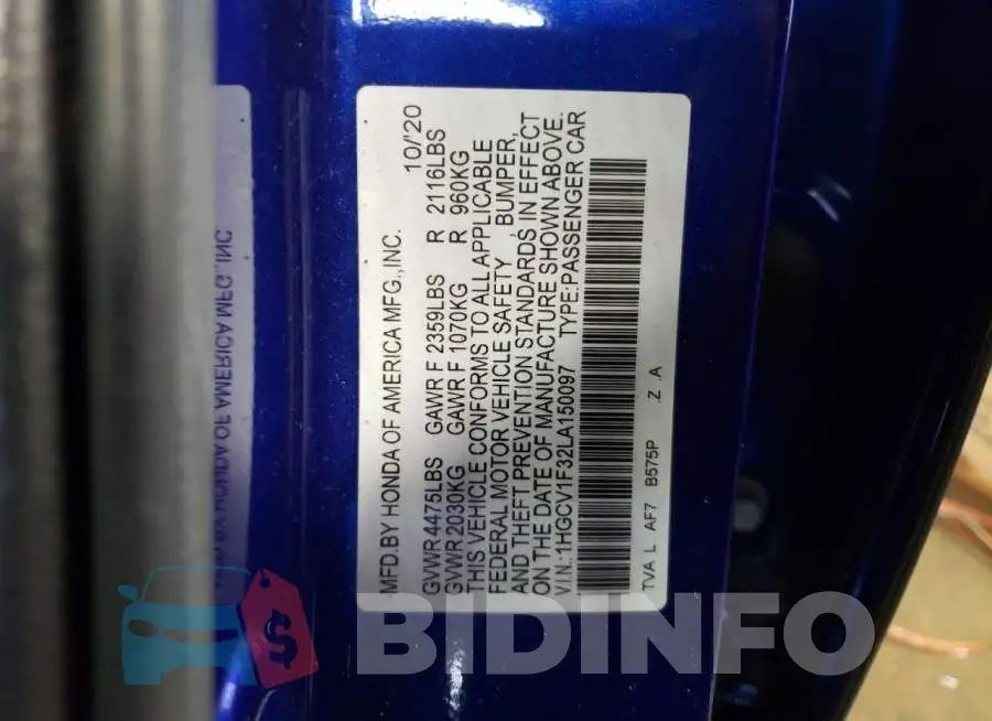 1HGCV1F32LA150097 Photo# 12