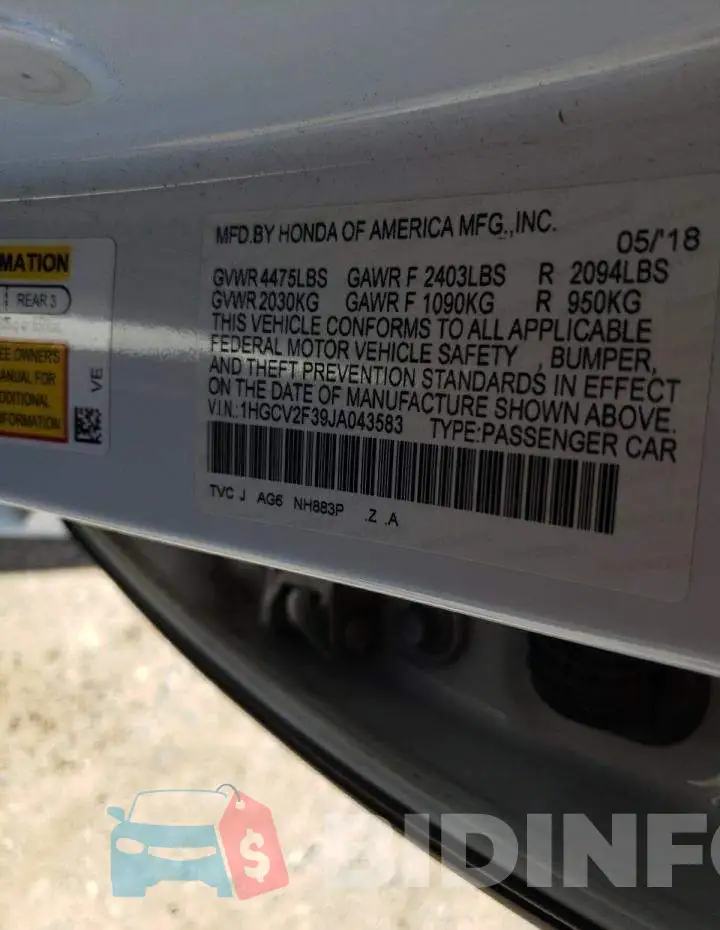1HGCV2F39JA043583 Photo# 12