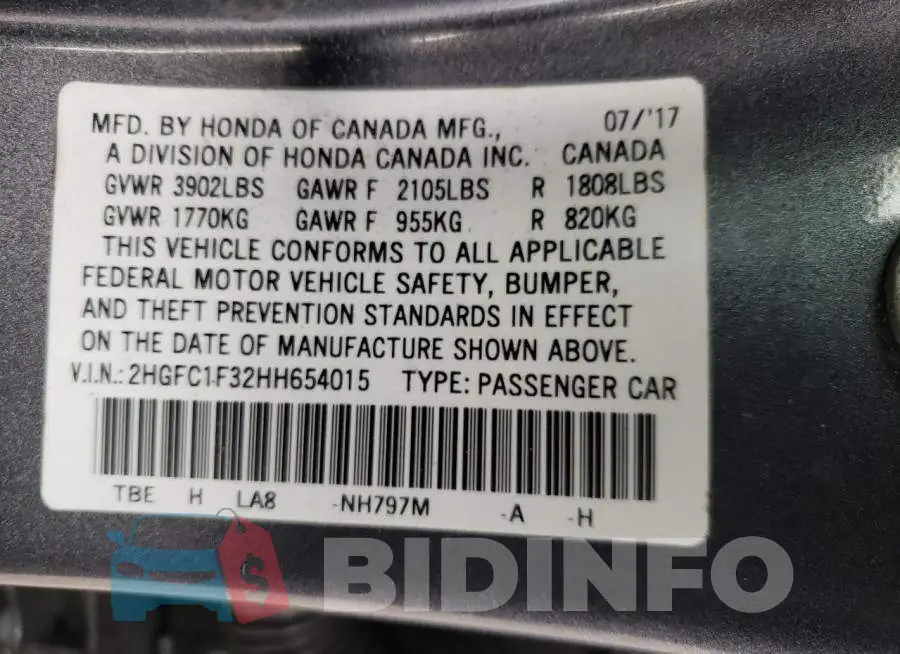 2HGFC1F32HH654015 Photo# 12