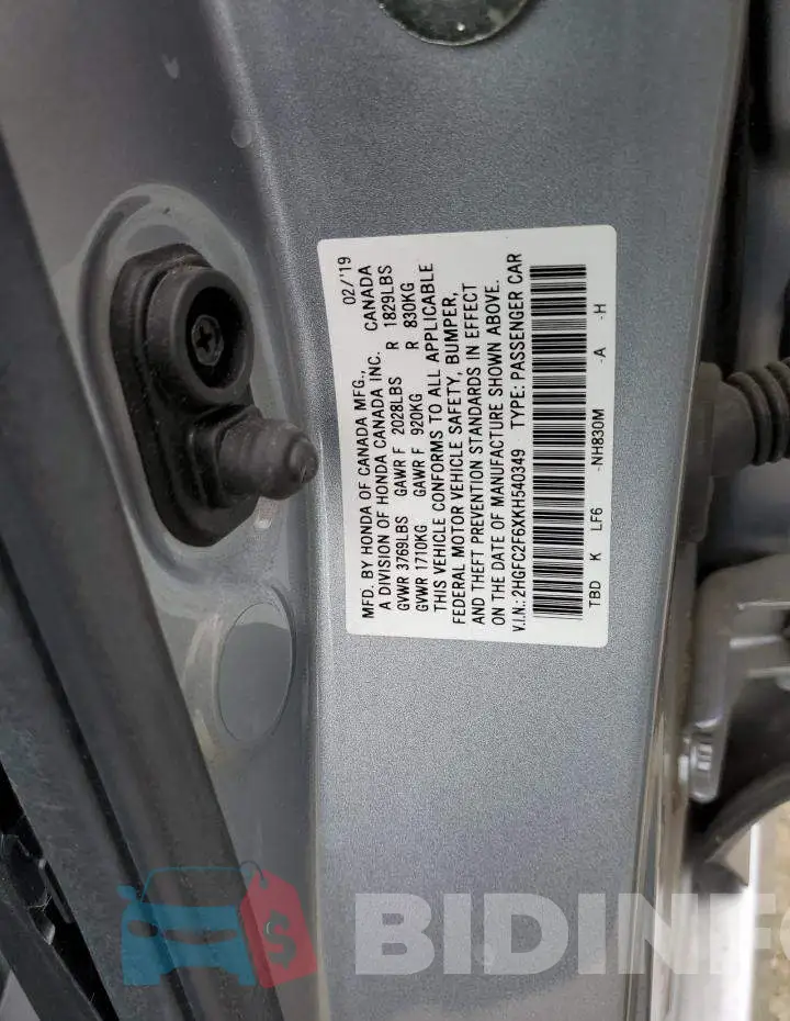 2HGFC2F6XKH540349 Photo# 12