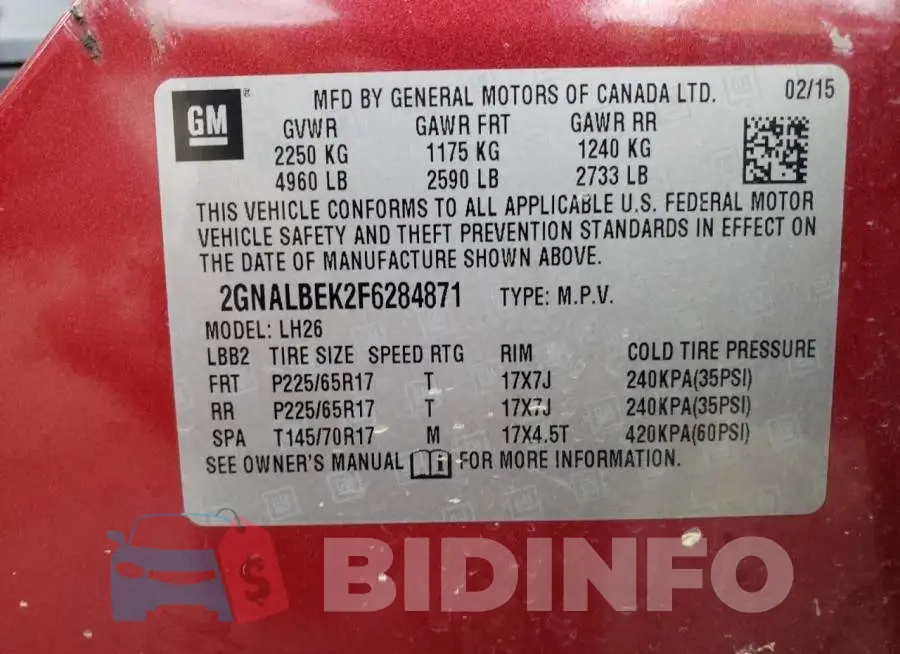 2GNALBEK2F6284871 Photo# 10