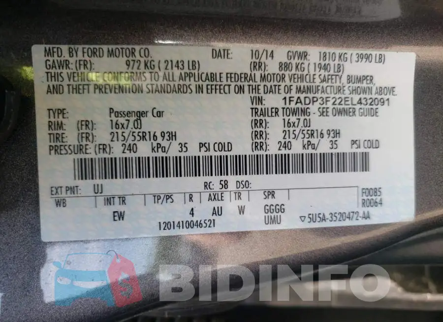 1FADP3F22EL432091 Photo# 10