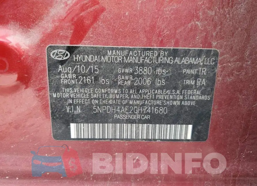 5NPDH4AE2GH741680 Photo# 12
