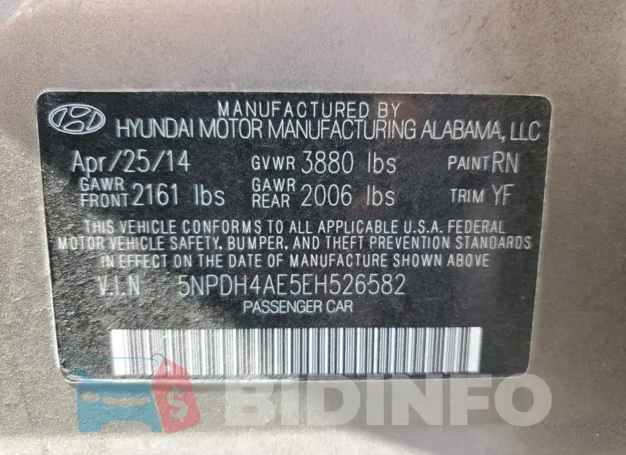 5NPDH4AE5EH526582 Photo# 12