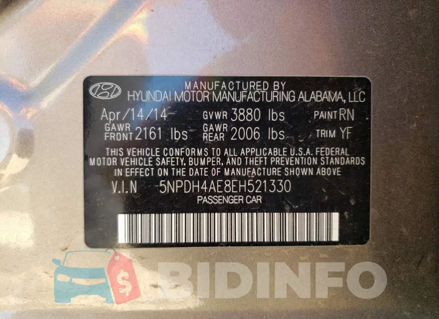 5NPDH4AE8EH521330 Photo# 12