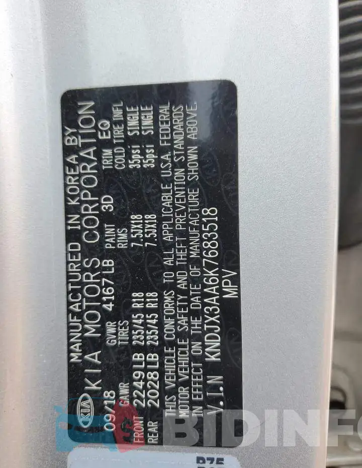 KNDJX3AA6K7683518 Photo# 12