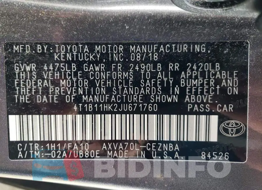4T1B11HK2JU671760 Photo# 12