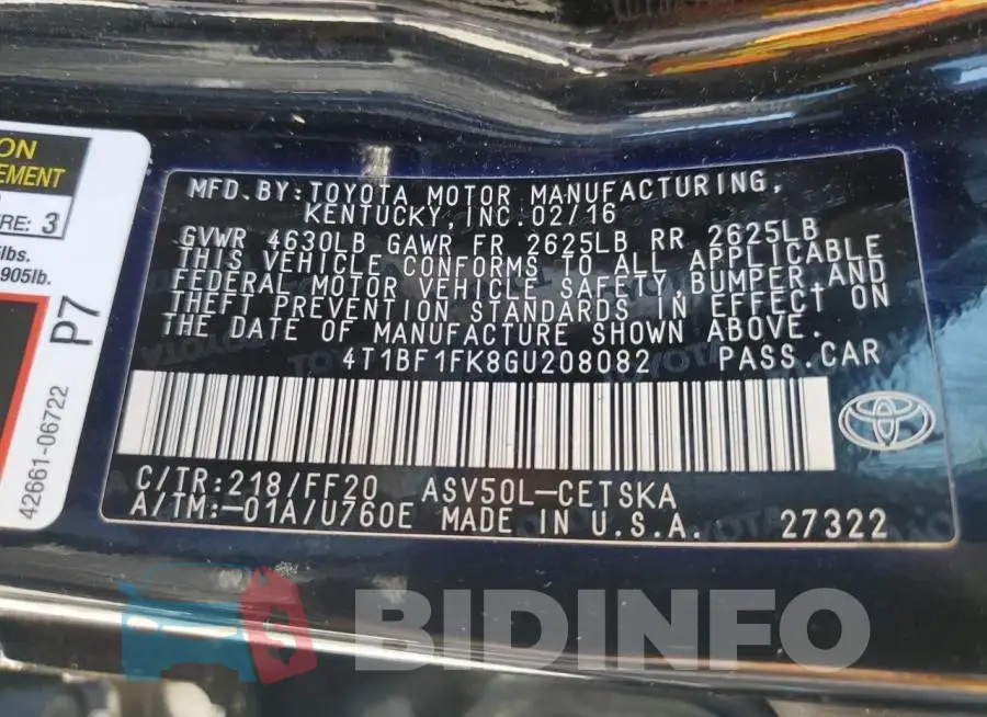 4T1BF1FK8GU208082 Photo# 12