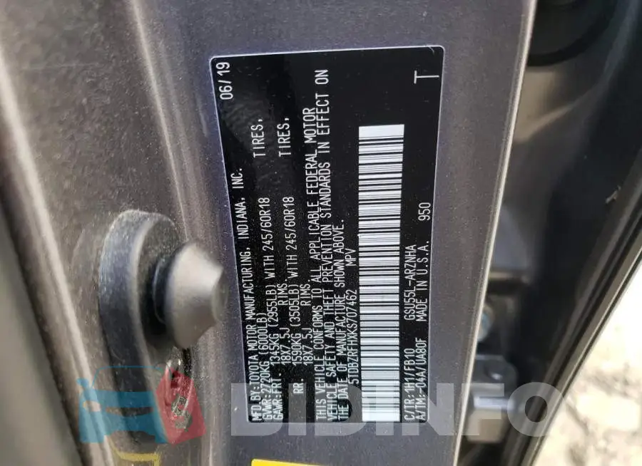 5TDBZRFHXKS707462 Photo# 13
