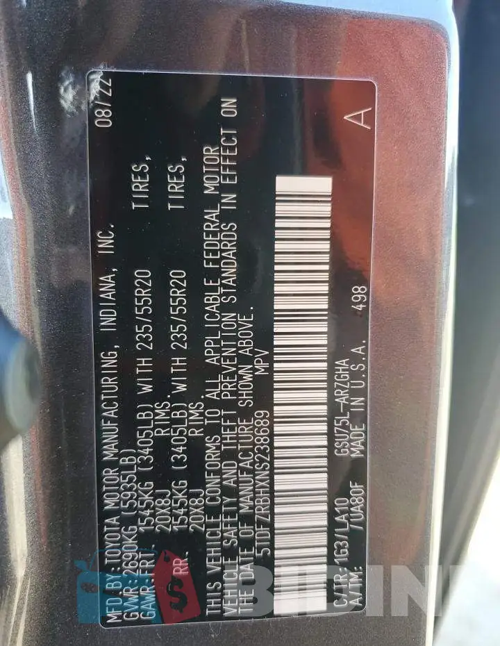 5TDFZRBHXNS238689 Photo# 13