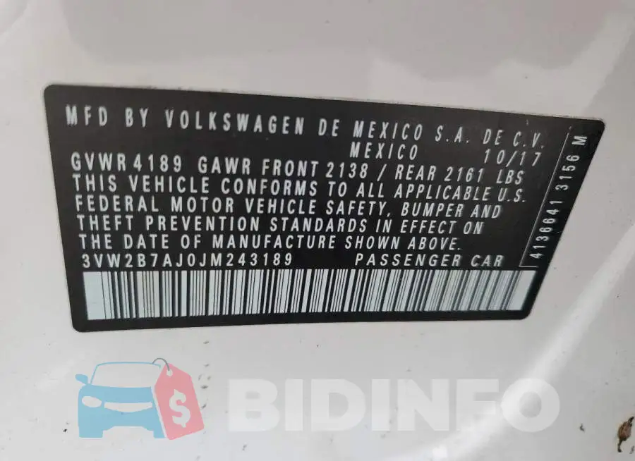 3VW2B7AJ0JM243189 Photo# 12