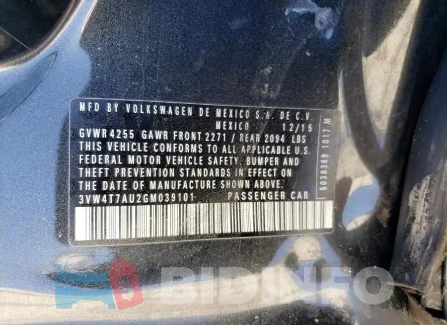 3VW4T7AU2GM039101 Photo# 12
