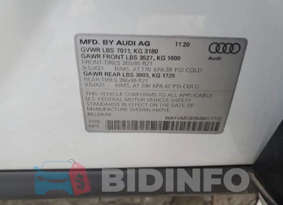 WA1VABGE9MB017772 Photo# 12