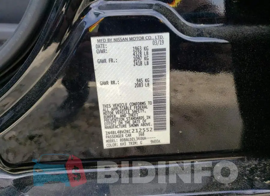 1N4BL4BV2KC212552 Photo# 12