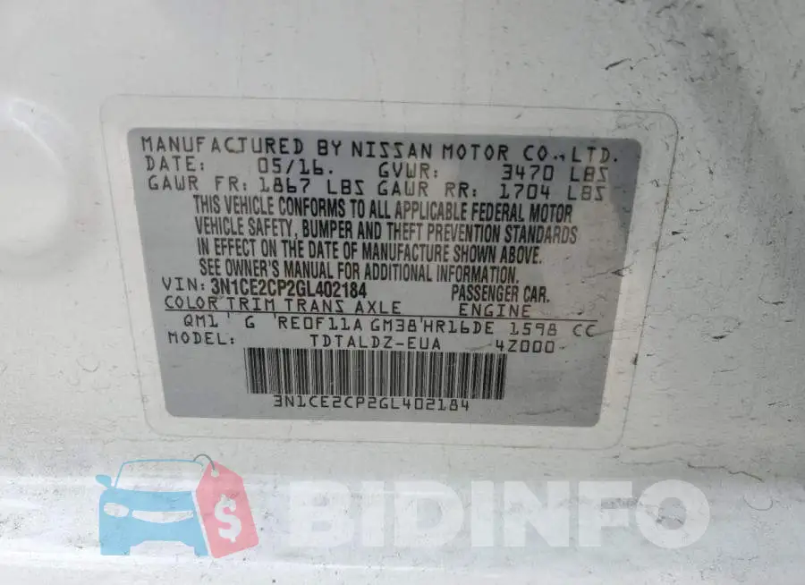 3N1CE2CP2GL402184 Photo# 13