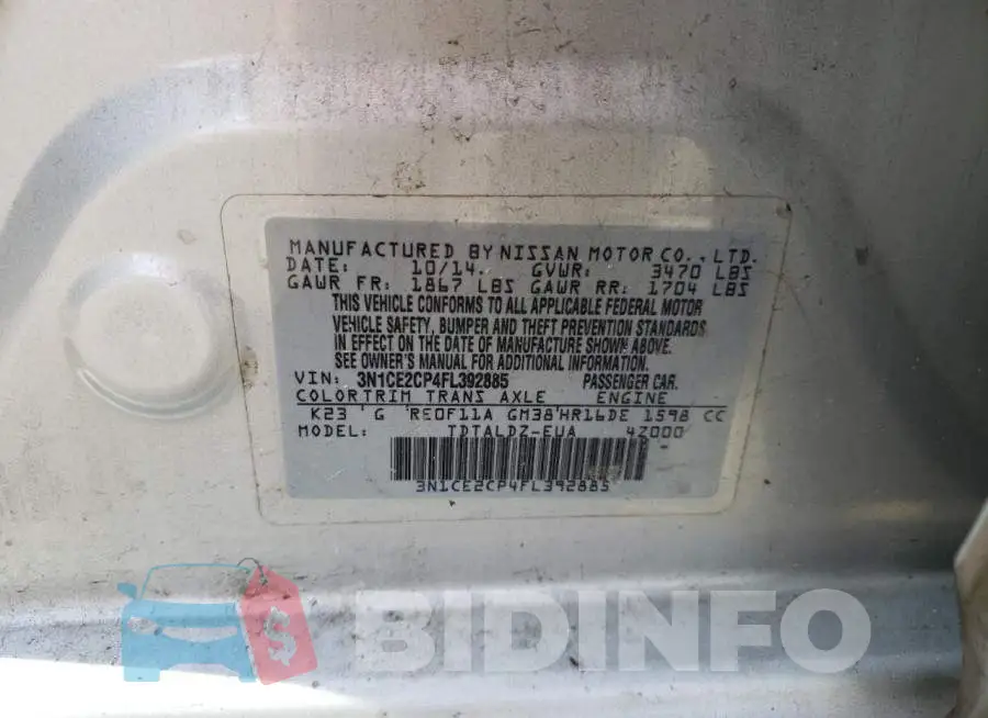 3N1CE2CP4FL392885 Photo# 12