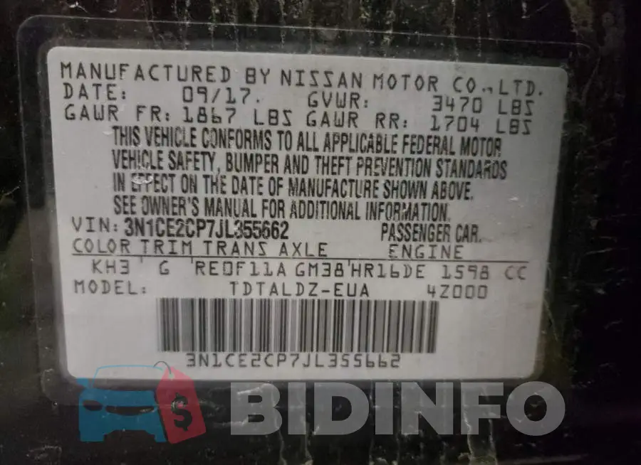 3N1CE2CP7JL355662 Photo# 13