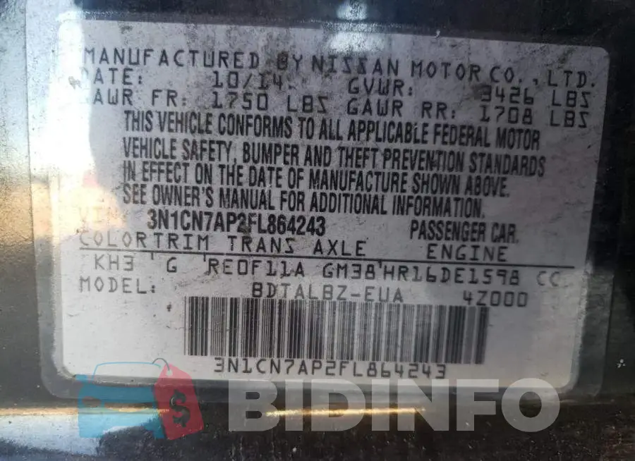 3N1CN7AP2FL864243 Photo# 12