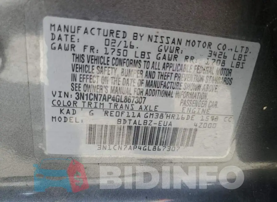 3N1CN7AP4GL867307 Photo# 12