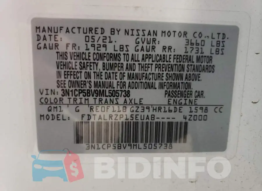 3N1CP5BV9ML505738 Photo# 13