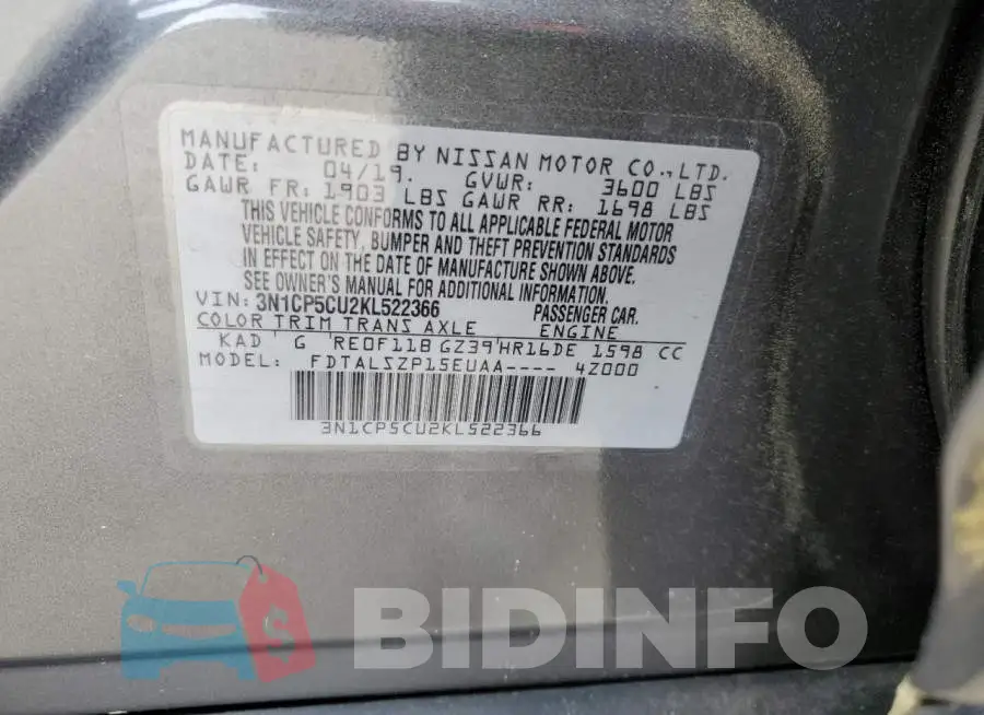 3N1CP5CU2KL522366 Photo# 14
